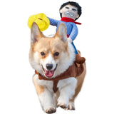 pet dog cat costume cowboy rider halloween tshirt yellow hat scarf jeans blue