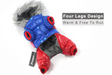 red blue dog jacket winter wind furry fur pet clothes new hoodie suit