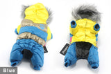 blue yellow dog jacket winter wind furry fur pet clothes new hoodie suit