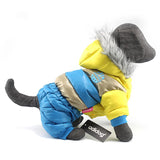 blue yellow dog jacket winter wind furry fur pet clothes new